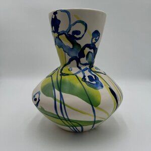 Anthropologie Vase A Sunday Painter Layla Green Blue Abstract Art Spring Flower